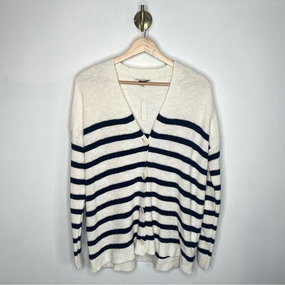 Madewell Navy Stripe Cardigan Button Front Knit Sweater - Picture 1 of 5